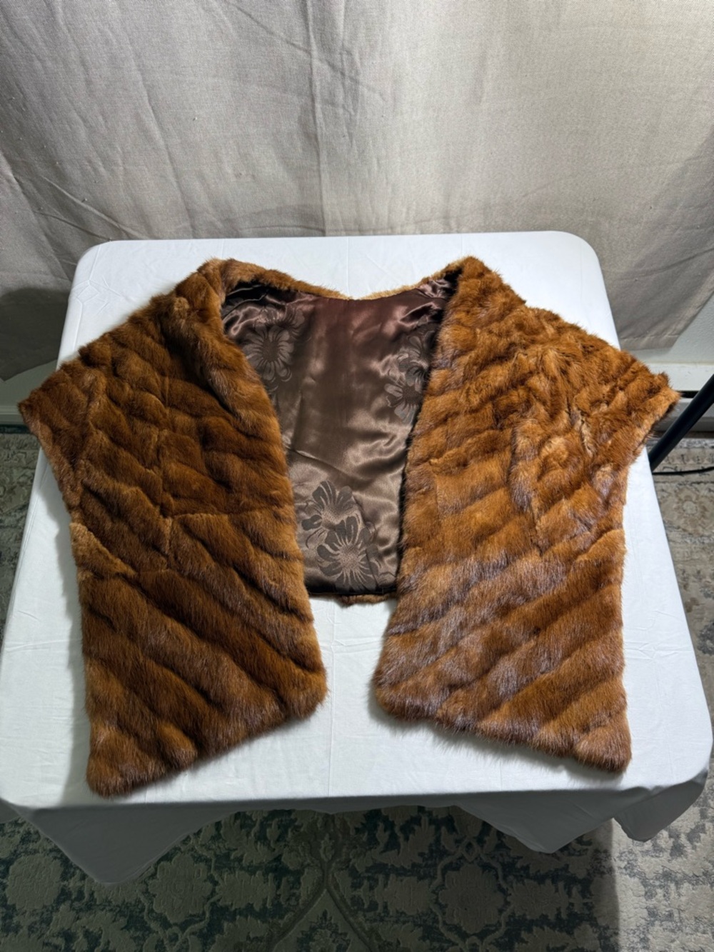 Vintage Real Mink Fur Stole Capelet Brown Shoulder Wrap Glam Classic 70’s